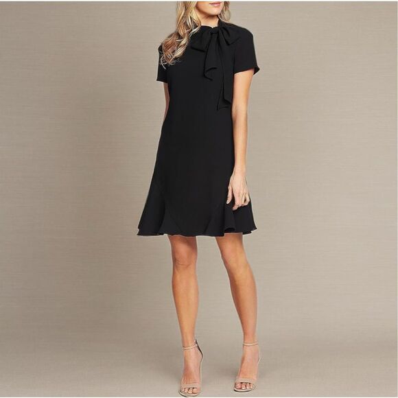 CECE Chic Neck Bow Tie Short Sleeve Flounce LBD Dress 2 US Nordstrom New - Picture 1 of 6